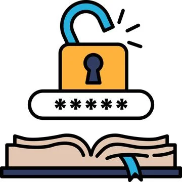 A lock is shown on top of an open book Stock Illustration