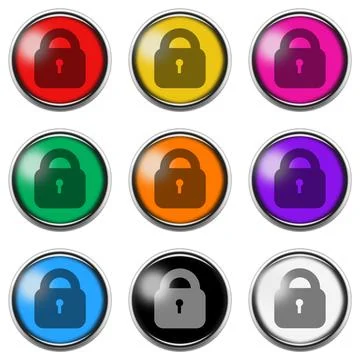 Lock sign button icon set isolated on white with clipping path 3d illustration Stock Illustration
