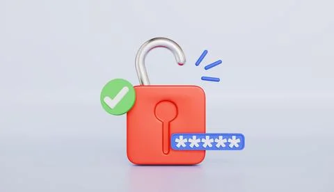 Lock sign with checkmark for password code unlock process confirm done concept Stock-Illustration