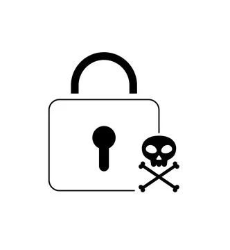 Lock with skull icon symbolizing data security threats, malware, and hackin.. Stock Illustration