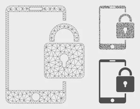 Lock Smartphone Vector Mesh Network Model and Triangle Mosaic Icon イラスト素材