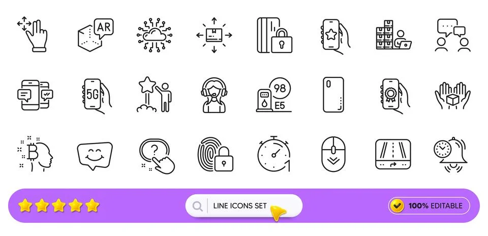 Lock, Support and Augmented reality line icons for web app. Pictogram icon. Line Stock Illustration