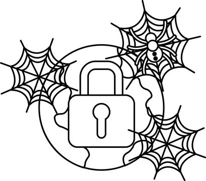 Lock surrounds globe with spiderwebs Stock Illustration