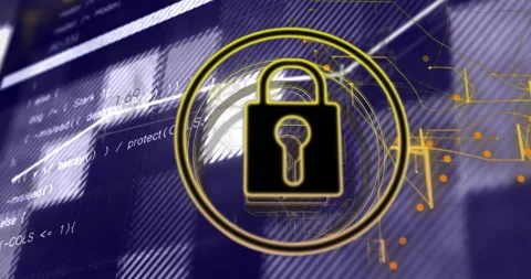 Lock symbol and security code animation over abstract digital background Stock Footage 305527359