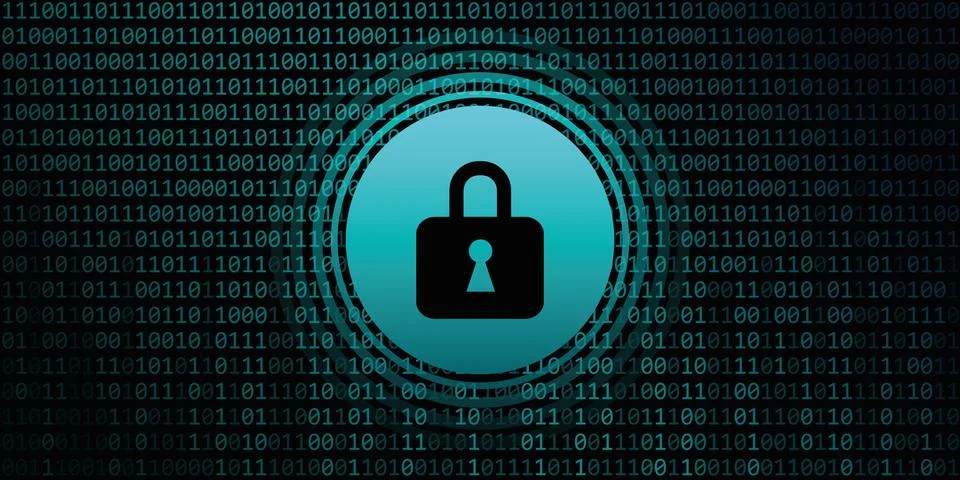 Lock symbol on binary code background digital data Stock Illustration