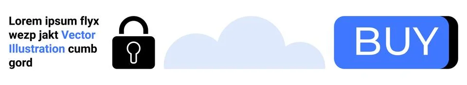 Lock symbol, cloud shape, and BUY button in a blue and white color scheme for Ilustração Stock