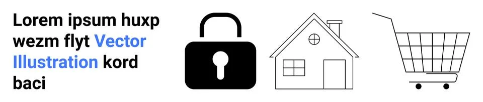 Lock symbolizing data security, house representing home safety, and shopping  Stock Illustration