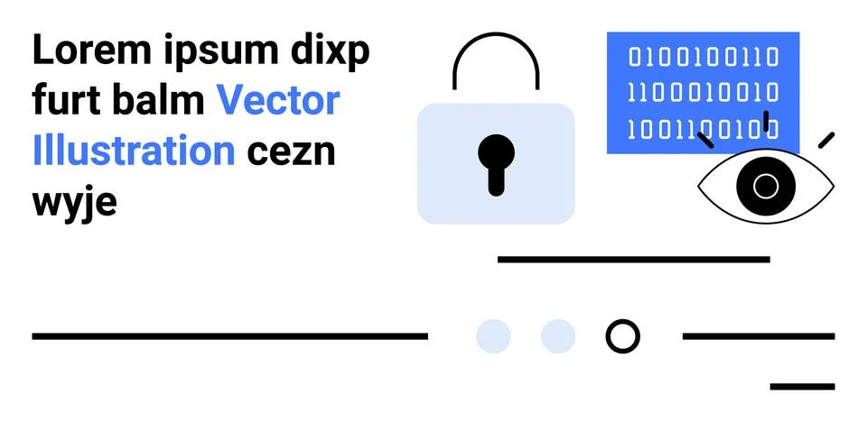 Lock symbolizing security, an eye suggesting monitoring, binary code represen Stock Illustration