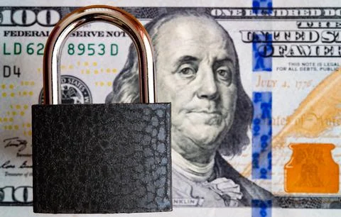 Lock on US 100 dollar banknote Stock Photos
