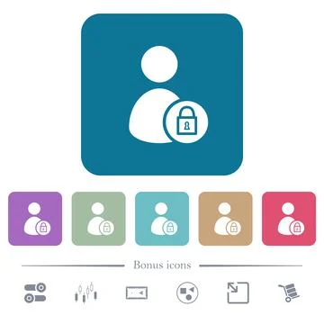 Lock user account flat icons on color rounded square backgrounds Stockillustratie