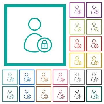 Lock user outline flat color icons with quadrant frames Stockillustratie