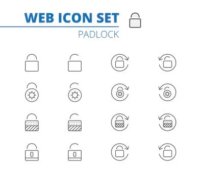 Lock vector icons outline set. Illustration isolated for graphic and web design. Stock Illustration