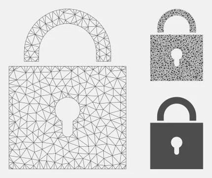 Lock Vector Mesh Wire Frame Model and Triangle Mosaic Icon Stock Illustration