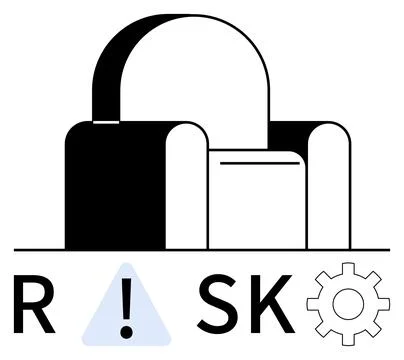 Lock, warning sign, and gear cog convey the concept of risk management and .. Stockillustratie
