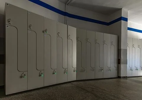 Lockable lockers for clothes at school for students, at the clinic for patien Stock Photos