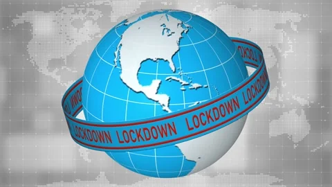 LOCKDOWN banner motion - lettering movement on a ribbon around the earth Stock Footage 143177833