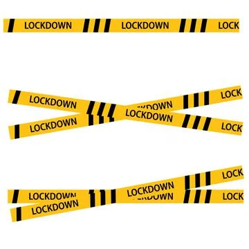 Lockdown barrier tape on white background. warning yellow dangerous symbol. Illustrazione stock