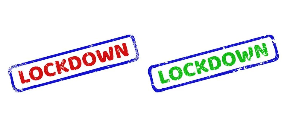 LOCKDOWN Bicolor Rough Rectangle Stamp Seals with Grunge Textures Stock Illustration