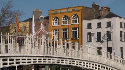 Lockdown of Close-up of Ha'penny Bridge under the Hot Sun of Dublin Ireland Stock Footage 101124613
