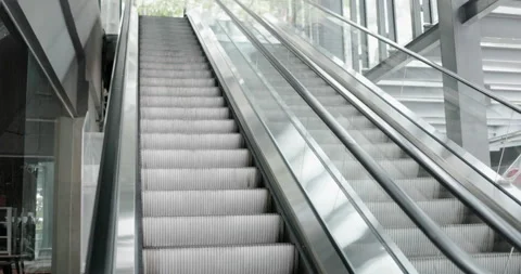 Lockdown concept. Escalators in malls, transportation system without people Stock Footage 158362596