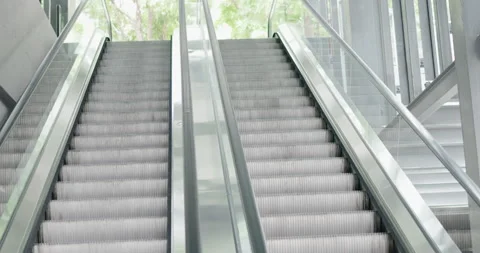 Lockdown concept. Escalators in malls, transportation system without people Stock-Footage 158362954