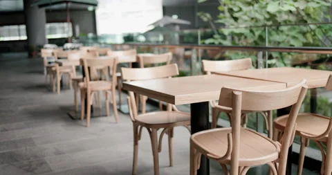 Lockdown concept. Restaurant table with no people cause COVID-19 outbreak Stock-Footage 158362544