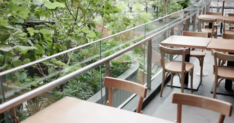 Lockdown concept. Restaurant table with no people cause COVID-19 outbreak Stock Footage 158362710