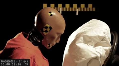 Lockdown, CU, SLO MO, head and shoulders of a crash test dummy hitting a Stock Footage