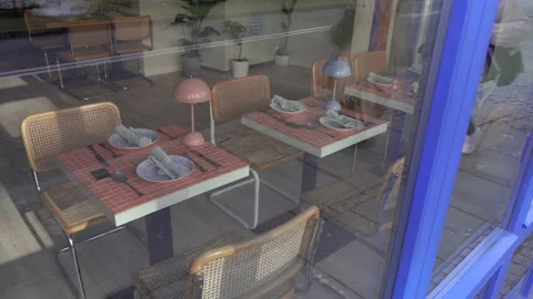 Lockdown. Deserted cafe during the epidemic of the virus. Stock Footage 192558606