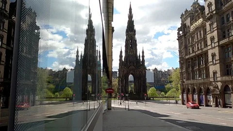 Lockdown Edinburgh Covid 19 Coronavirus store window Reflections Princes Street Stock Footage 129890356