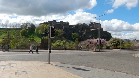 Lockdown Edinburgh Covid 19 Coronavirus 2020 Couple in road Princes Street Stock Footage 129891663