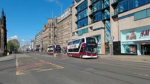 Lockdown Edinburgh Covid 19 Coronavirus 2020 Buses in Princes Street Scotland Stock Footage 129892133