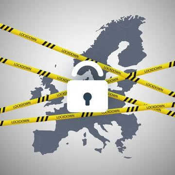 Lockdown in the European Union - Vector Design Concept with Map of EU, Cord.. Stock Illustration