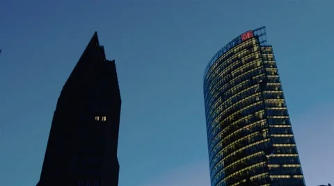 Lockdown evening shot of the skyscrapers at the Potsdamer Platz area in Berlin. 스톡 동영상 67757904