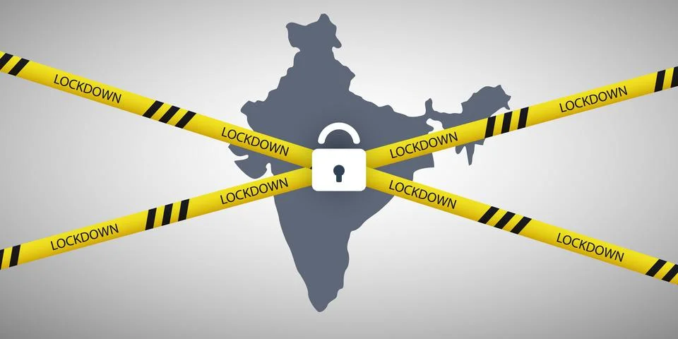 Lockdown in India - Vector Design Concept with Map of India, Cordon Line an.. Stock Illustration