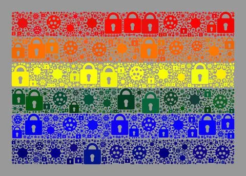 Lockdown LGBT Flag - Mosaic of Locks and Coronaviruses Stock Illustration