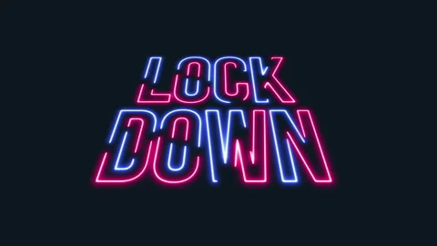 Lockdown Neon Glowing text on black background.4K video Stock Footage 144260904
