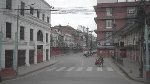 LOCKDOWN NEPAL: NEW ROAD Stock Footage 138976681