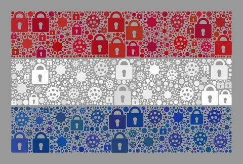 Lockdown Netherlands Flag - Mosaic with Locks and Viruses Stock Illustration