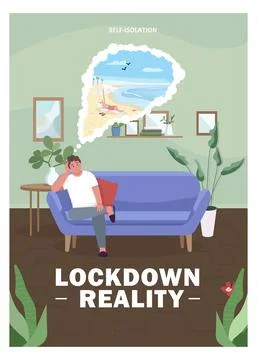 Lockdown new reality poster flat vector template Stock-Illustration