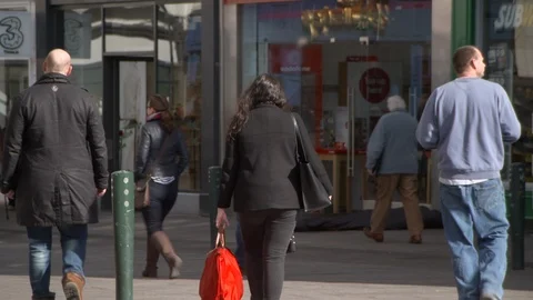 Lockdown of Parents and their Kid Walking in the City of Dublin Ireland Stock Footage 101124247