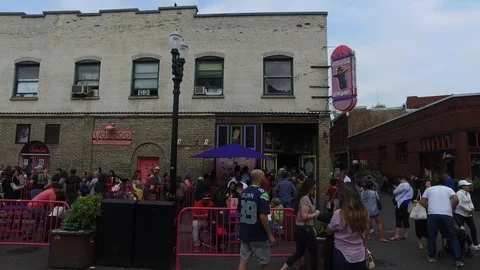 Lockdown of People Outside Voodoo Donuts Portland Oregon Stock Footage 92452388