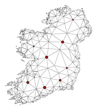 Lockdown Polygonal 2D Mesh Vector Map of Ireland Island Stock Illustration