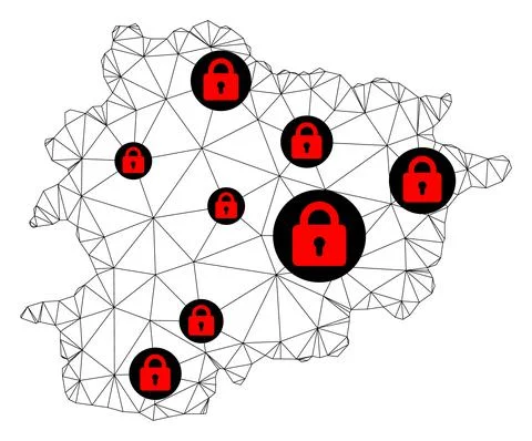 Lockdown Polygonal 2D Mesh Vector Map of Andorra Stock Illustration