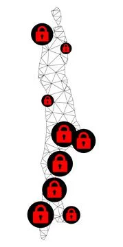 Lockdown Polygonal 2D Mesh Vector Map of Sakhalin Island Stock Illustration