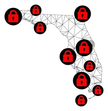 Lockdown Polygonal 2D Mesh Vector Map of Florida State Stock Illustration