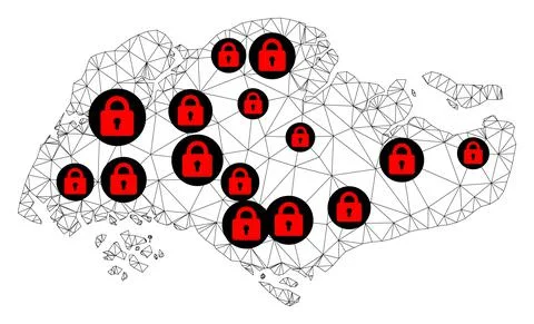 Lockdown Polygonal 2D Mesh Vector Map of Singapore Stock Illustration