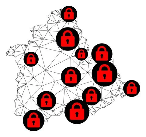 Lockdown Polygonal 2D Mesh Vector Map of Sevilla Province Illustrazione stock