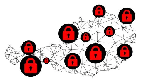 Lockdown Polygonal 2D Mesh Vector Map of Austria Stock Illustration