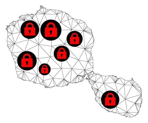 Lockdown Polygonal 2D Mesh Vector Map of Tahiti Island Stock Illustration